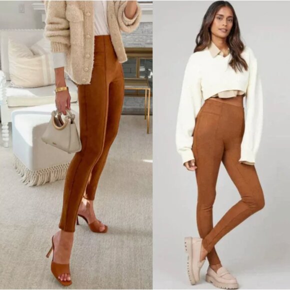 NWT SPANX Faux Suede Leggings in Rich Caramel Soft Stretch Size XL - Picture 4 of 13